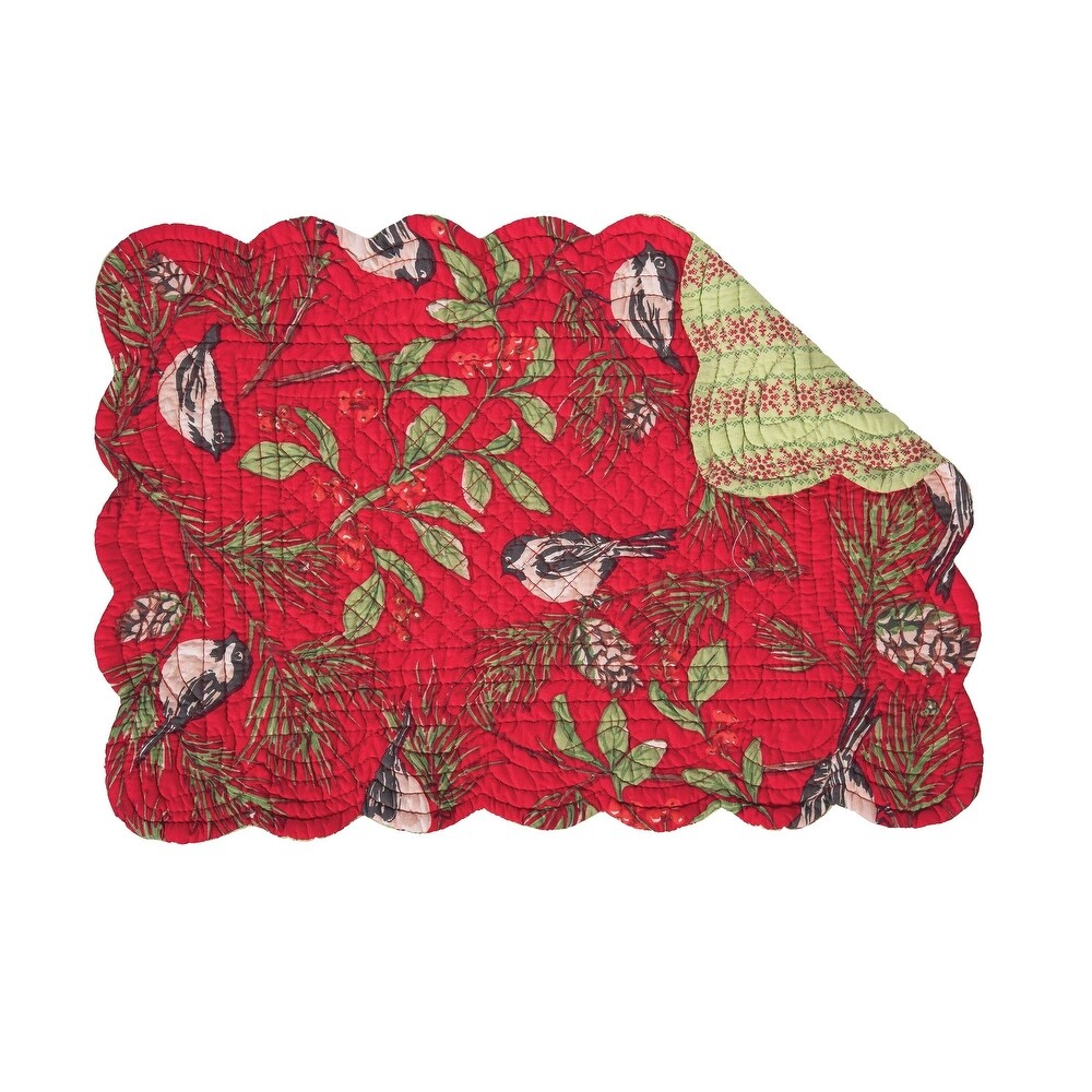 Quilted Linen /& Flower Embroidery Linen//Green//Red 15.5 X 15.5 inches 2 Pack Halo Christmas Place mats